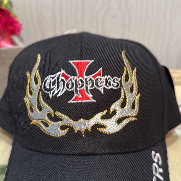 Choppers Flames Embroidered Cap Hat Adjustable Black NWT - Picture 3 of 14
